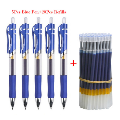 5+20Pcs/Lot Komplet gel olovaka na uvlačenje crne/crvene/plave tinte za pisanje 0,5 mm punjenja Uredski pribor Školski pribor Pribor