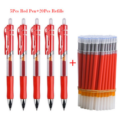 5+20Pcs/Lot Komplet gel olovaka na uvlačenje crne/crvene/plave tinte za pisanje 0,5 mm punjenja Uredski pribor Školski pribor Pribor