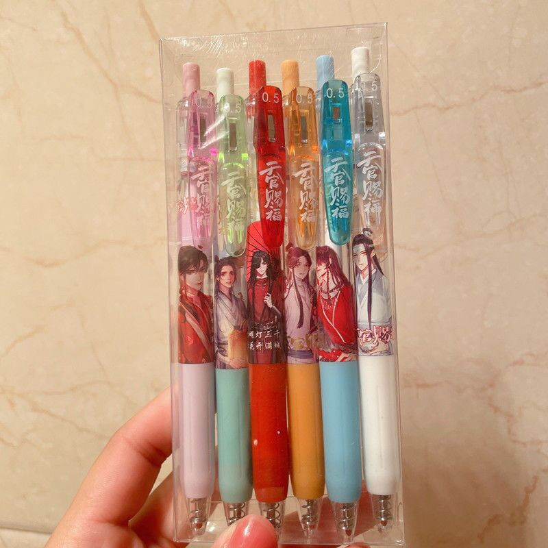 6pcs/set Comic Heaven Official's Blessing Gel Pen Style Press Bullet Anime Tian Guan Ci Fu Hua Cheng 0,5 mm crna olovka za pisanje