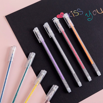 8 бр./компл. Цветове Kawaii Glitter Gel Pen Симпатична цветна химикалка за рисуване Маркер за маркиране за момичета, деца, подарък Направи си сам училищни арт канцеларски материали