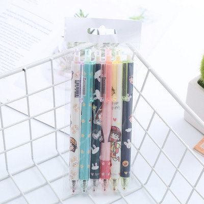 6 komada Kawaii gel olovke Set Cartoon Press Kemijska olovka za učenike koji pišu slatke gel olovke 0,5 mm crno punjenje Uredski školski pribor