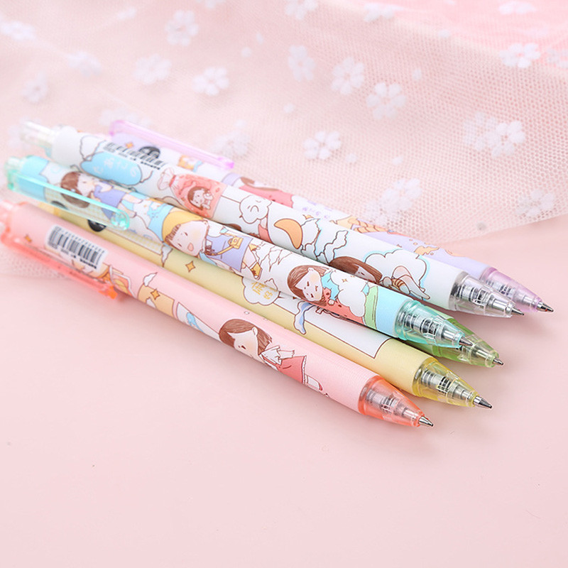 6 komada Kawaii gel olovke Set Cartoon Press Kemijska olovka za učenike koji pišu slatke gel olovke 0,5 mm crno punjenje Uredski školski pribor