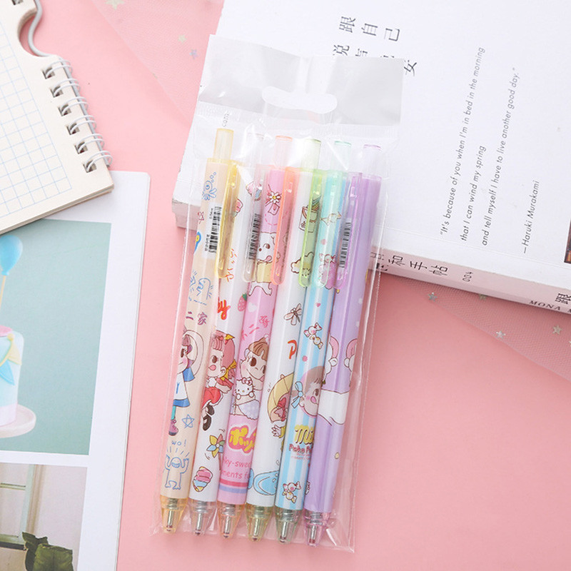 6 komada Kawaii gel olovke Set Cartoon Press Kemijska olovka za učenike koji pišu slatke gel olovke 0,5 mm crno punjenje Uredski školski pribor