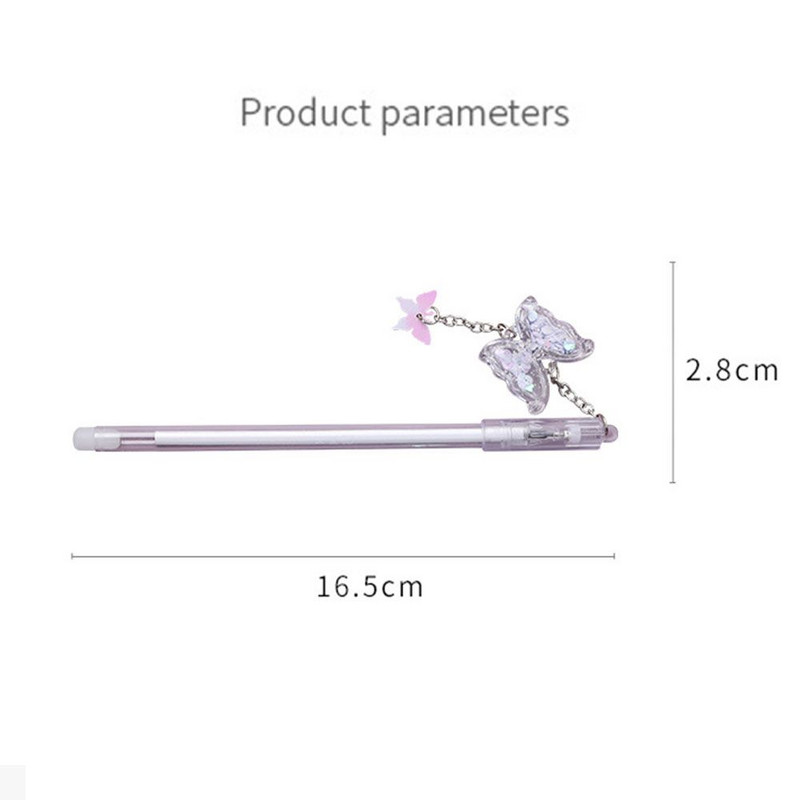 4 bucăți/pachet stilou cu gel pentru fete drăguțe, cu nisip mișcător, pandantiv fluture, stilou pentru examen pentru studenți, pix pentru papetărie școlară