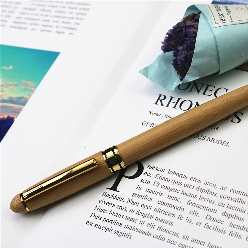Vienkārša bambusa pildspalva biroja pildspalva 0,5 mm melna gēla uzpilde Skolas biznesa kancelejas piederumi rakstīšanas dāvanas