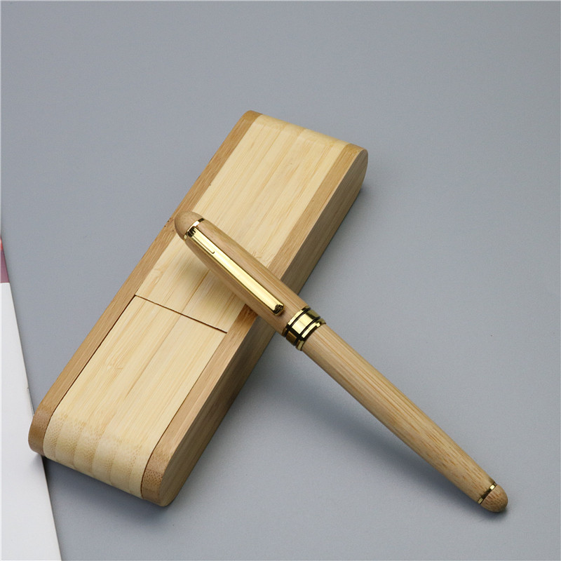 Vienkārša bambusa pildspalva biroja pildspalva 0,5 mm melna gēla uzpilde Skolas biznesa kancelejas piederumi rakstīšanas dāvanas