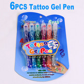 DELVTCH Set de 6 bucăți, lavabil, cu sclipici, stilou cu gel pentru tatuaj, cerneală colorată ecologică pentru piele, graffiti, desen, pictură, decor, cadou pentru copii