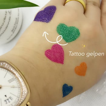 DELVTCH 6 бр. Комплект миеща се блестяща гел-писалка за татуировки Екологично цветно мастило за Направи си сам кожа Графити Рисуване Живопис Декор Детски подарък