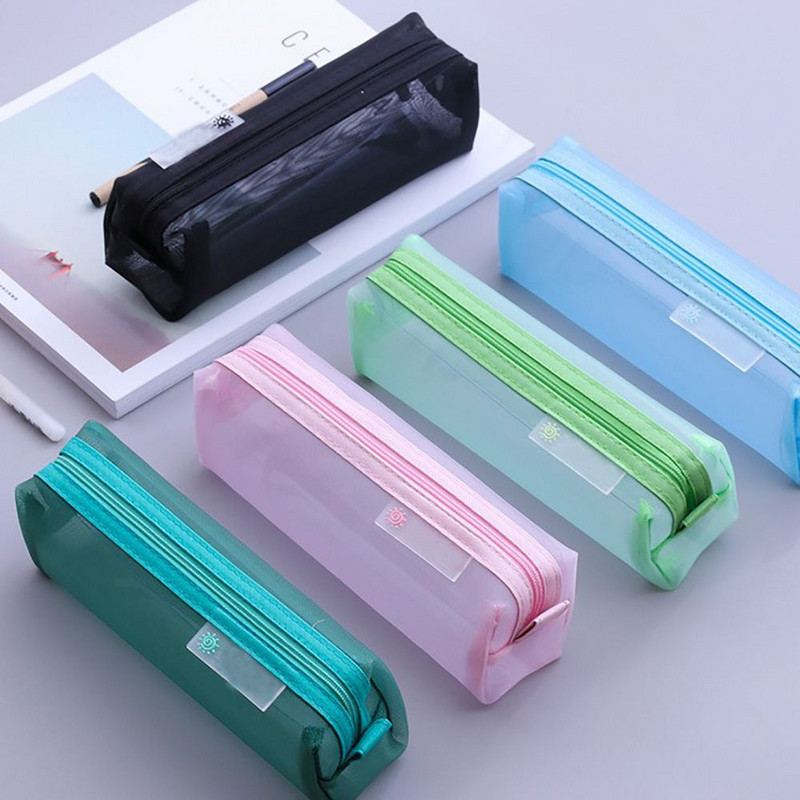 1 db rácsos átlátszó tolltartó egyszínű tároló ceruza toll tanulói papírtáska iskolai koreai változatú táska