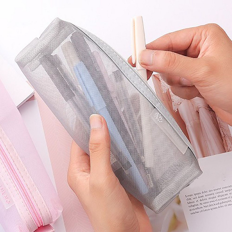 1 db rácsos átlátszó tolltartó egyszínű tároló ceruza toll tanulói papírtáska iskolai koreai változatú táska