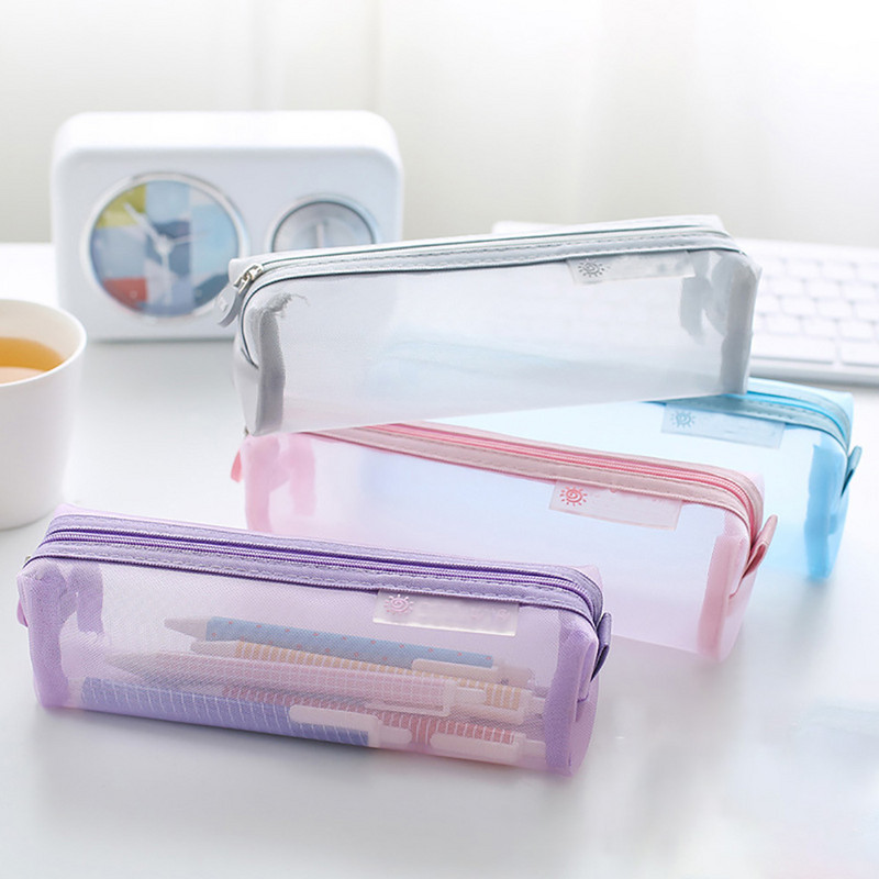 1 db rácsos átlátszó tolltartó egyszínű tároló ceruza toll tanulói papírtáska iskolai koreai változatú táska