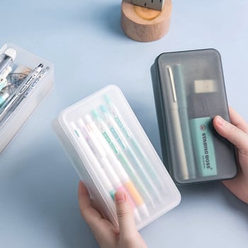 Pp пластмасова кутия за канцеларски материали Обикновена прозрачна матирана кутия за съхранение на студентски офис Калъф за моливи Чанти за моливи
