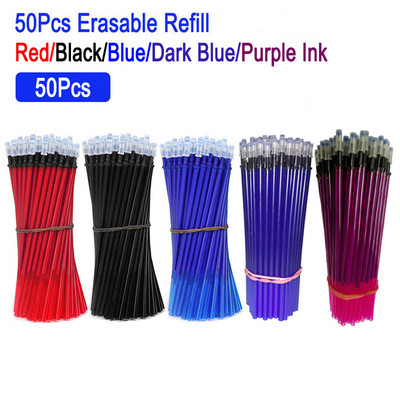 50 bucăți/set 0,5 mm tije de reumplere pentru stilou cu gel șters, albastru, roșu, cerneală, birou, școală, scris, papetărie, accesoriu, mâner lavabil de schimb
