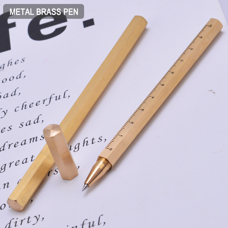 Retro misiņš ar mērogu Metāla lodīšu pildspalva Dāvana Sešpusēja pildspalva Luksusa pildspalva rakstīšanai Kancelejas piederumi Biroja skolas piederumi