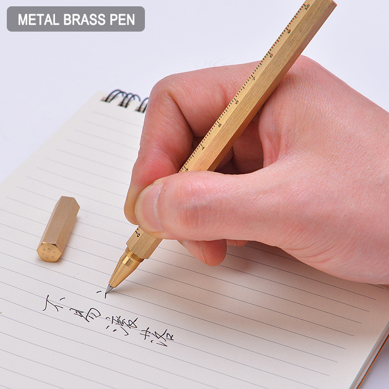 Retro misiņš ar mērogu Metāla lodīšu pildspalva Dāvana Sešpusēja pildspalva Luksusa pildspalva rakstīšanai Kancelejas piederumi Biroja skolas piederumi