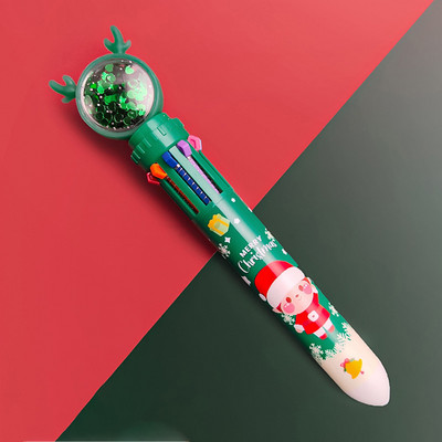 Ziemassvētku 10 krāsu lodīšu pildspalva Studentu presējamā krāsainā pildspalva Ziemassvētku vecītis nospiež Lodīšu pildspalva 0,5 mm skolas kancelejas preces