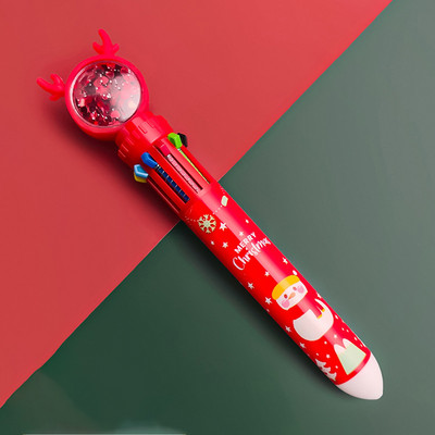 Ziemassvētku 10 krāsu lodīšu pildspalva Studentu presējamā krāsainā pildspalva Ziemassvētku vecītis nospiež Lodīšu pildspalva 0,5 mm skolas kancelejas preces