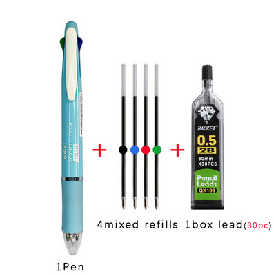 Kawaii 5 vienā daudzkrāsu lodīšu pildspalvas ar uzpildāmiem zīmuļu pievadiem komplekts 4 krāsu lodīšu pildspalvas un mehāniskā daudzfunkciju pildspalva