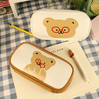 Aranyos tolltartó PU bőr Kawaii Bear ceruzadoboz lányoknak iskolai kellékek nagy kapacitású, egyszerű stílusú iskolai írószer tolltáskák