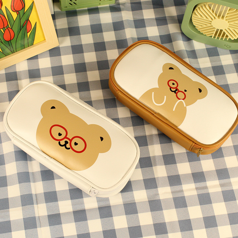 Jauks zīmuļu futrālis PU ādas Kawaii Bear zīmuļu kaste meitenēm skolas piederumi liela ietilpība vienkārša stila skolas kancelejas piederumu pildspalvu somas