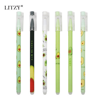 6Pcs/set 0,5 mm Kawaii Avocado Perivica koja se može izbrisati Ručka koja se može prati s plavom tintom Gel olovke za pisanje za školski pribor Učenički pribor