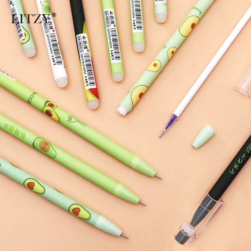 6 vnt / rinkinys 0,5 mm Kawaii Avocado Nutrinamas rašiklis, plaunama rankena Mėlyna rašalo rašymo gelio rašikliai mokyklinėms reikmenims, stacionarūs studentams