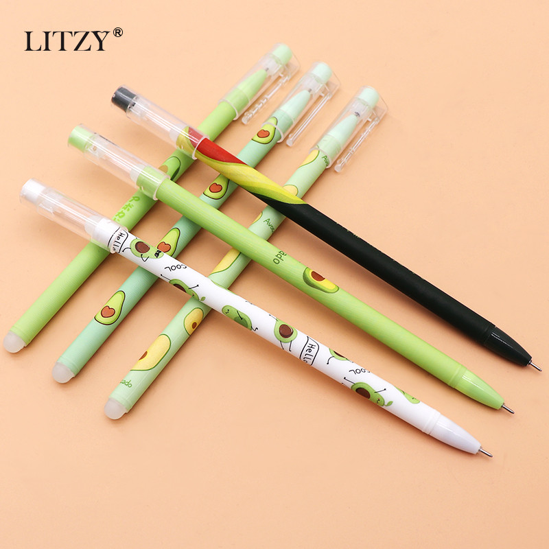 6 vnt / rinkinys 0,5 mm Kawaii Avocado Nutrinamas rašiklis, plaunama rankena Mėlyna rašalo rašymo gelio rašikliai mokyklinėms reikmenims, stacionarūs studentams