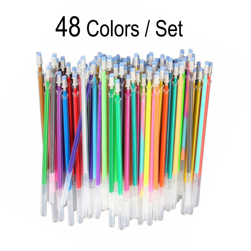 60 Colors Gel Pen Refill 0,8mm Metal Glitter Highlighter Fluorescent Ink Colorful Cartridge Painting Handle Rod Wring Stationery