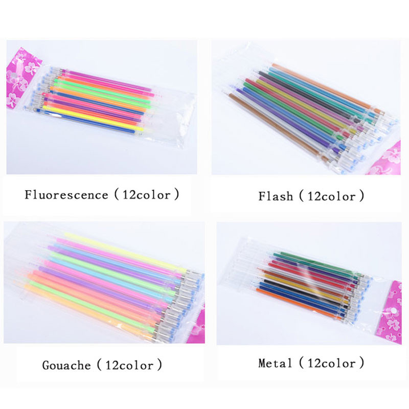 60 Colors Gel Pen Refill 0,8mm Metal Glitter Highlighter Fluorescent Ink Colorful Cartridge Painting Handle Rod Wring Stationery