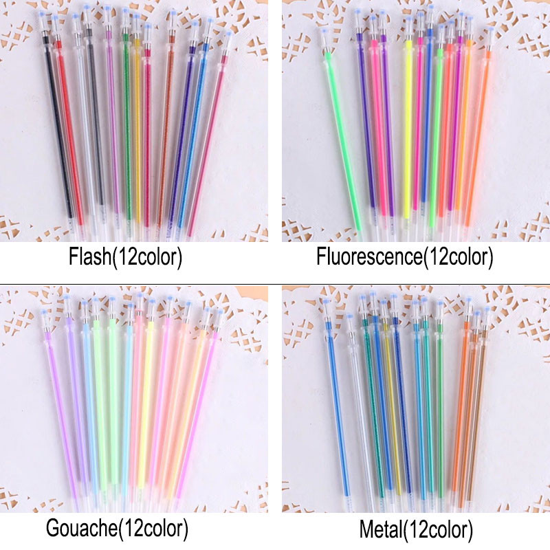 60 Colors Gel Pen Refill 0,8mm Metal Glitter Highlighter Fluorescent Ink Colorful Cartridge Painting Handle Rod Wring Stationery