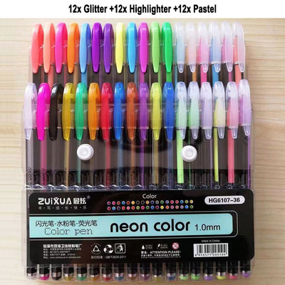 Set neonskih boja od 48 komada, svjetlucavi metalni fluorescentni marker, gel olovka 1,0 mm, vrh za umjetničke skice, crtanje, dječje grafite