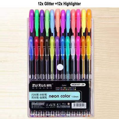 Set neonskih boja od 48 komada, svjetlucavi metalni fluorescentni marker, gel olovka 1,0 mm, vrh za umjetničke skice, crtanje, dječje grafite