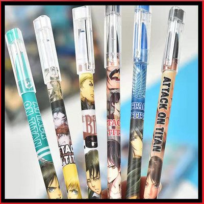 6Pcs/set Attack on Titan 0,5 mm Izbrisiva gel olovka Punjenje Štapići Ručka koja se može prati Dječji školski pribor Poklon Figma Eren Jaeger