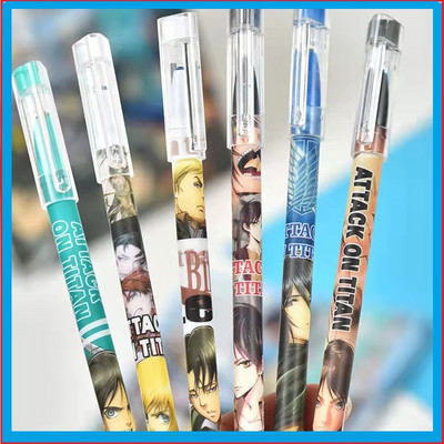 6Pcs/set Attack on Titan 0,5 mm Izbrisiva gel olovka Punjenje Štapići Ručka koja se može prati Dječji školski pribor Poklon Figma Eren Jaeger