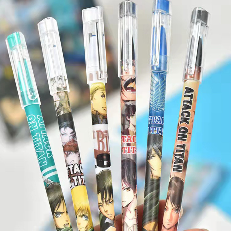 6Pcs/set Attack on Titan 0,5 mm Izbrisiva gel olovka Punjenje Štapići Ručka koja se može prati Dječji školski pribor Poklon Figma Eren Jaeger