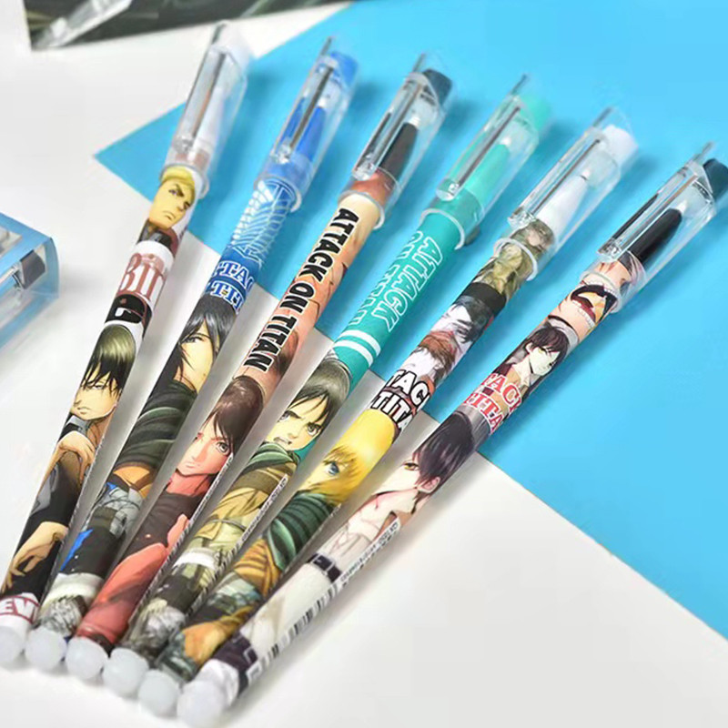 6Pcs/set Attack on Titan 0,5 mm Izbrisiva gel olovka Punjenje Štapići Ručka koja se može prati Dječji školski pribor Poklon Figma Eren Jaeger