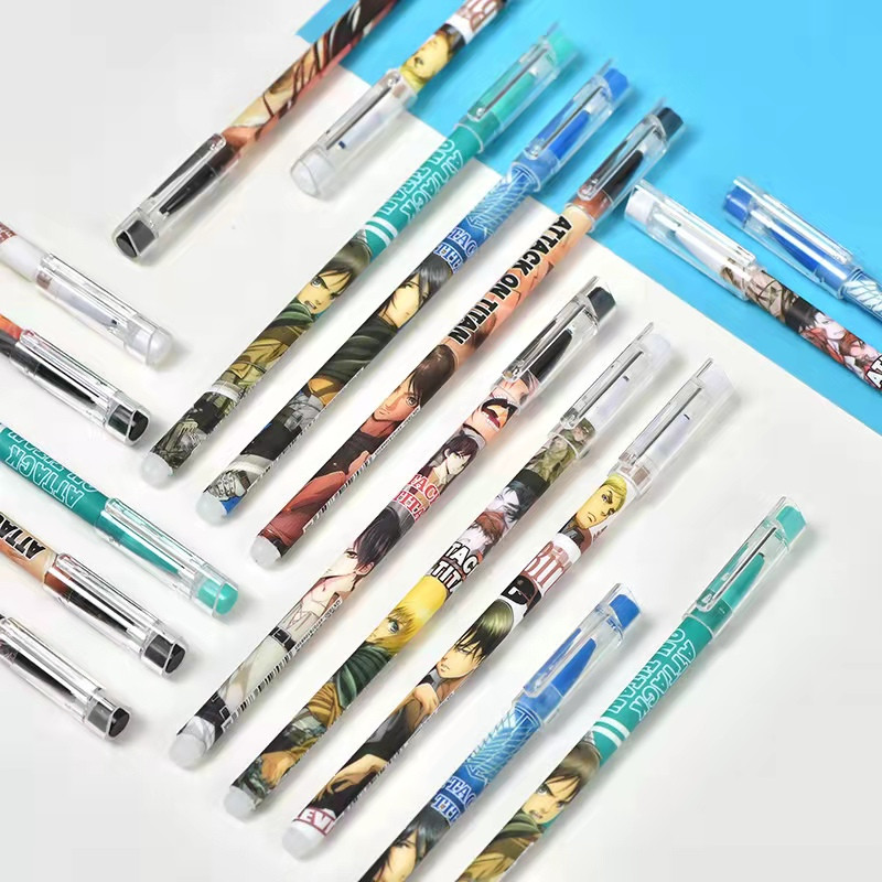 6Pcs/set Attack on Titan 0,5 mm Izbrisiva gel olovka Punjenje Štapići Ručka koja se može prati Dječji školski pribor Poklon Figma Eren Jaeger