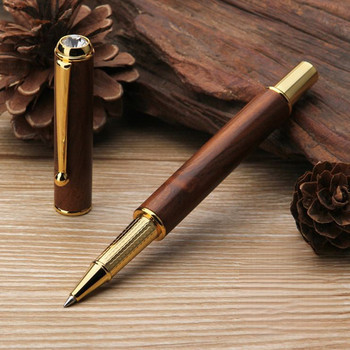 Луксозна ретро ролкова химикалка от секвоя 0,5 mm химикалка с черно мастило с диаманти Бизнес подписна писалка Училищни канцеларски принадлежности