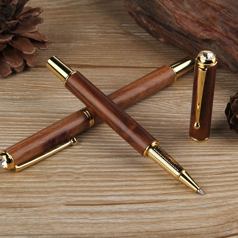 Luksuzna retro kemijska kemijska olovka od sekvoje 0,5 mm s crnom tintom i dijamantima Poslovna olovka s potpisom Školski uredski pribor za pisanje