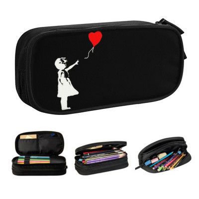 Husă de creion Kawaii personalizată Banksy`s Balloon Girl Băiat Fată de capacitate mare Banksy World Peace Pencil Bag Accesorii școlare