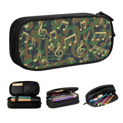 Zenei hangjegyek Camo Woodland iskolai tolltartó lányoknak fiúknak nagy kapacitású gitár zongora tolltartó tanulóknak írószerek