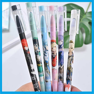 6Pcs Game Genshin Impact Erasable Pen Blue Black Ink Magic Ballpoint Pen 0.5mm For School Office Pisaći materijal Poklon