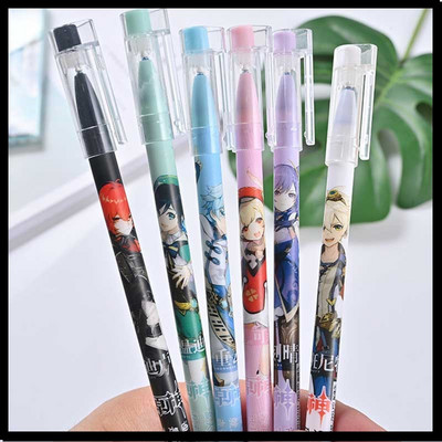 6Pcs Game Genshin Impact Erasable Pen Blue Black Ink Magic Ballpoint Pen 0.5mm For School Office Pisaći materijal Poklon