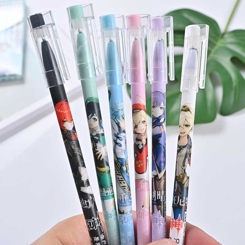 6Pcs Game Genshin Impact Erasable Pen Blue Black Ink Magic Ballpoint Pen 0.5mm For School Office Pisaći materijal Poklon