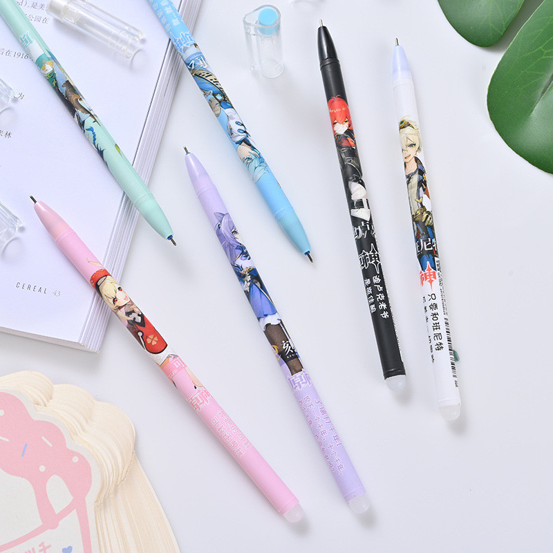 6Pcs Game Genshin Impact Erasable Pen Blue Black Ink Magic Ballpoint Pen 0.5mm For School Office Pisaći materijal Poklon