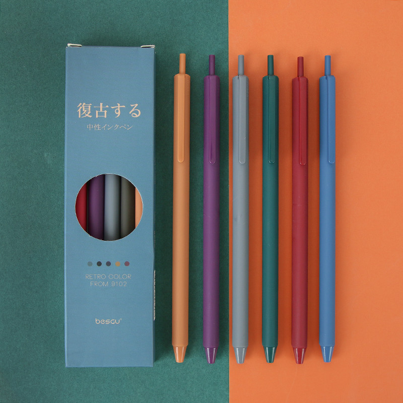 Set de 5 pixuri cu gel de culoare retro, 0,5 mm, pixuri cu bile cu rolă cu cerneală, gri vintage, purpuriu, cu uscare rapidă, marcator, căptușeală, birou, școală F727