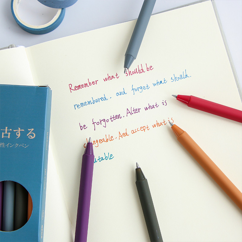 Set de 5 pixuri cu gel de culoare retro, 0,5 mm, pixuri cu bile cu rolă cu cerneală, gri vintage, purpuriu, cu uscare rapidă, marcator, căptușeală, birou, școală F727