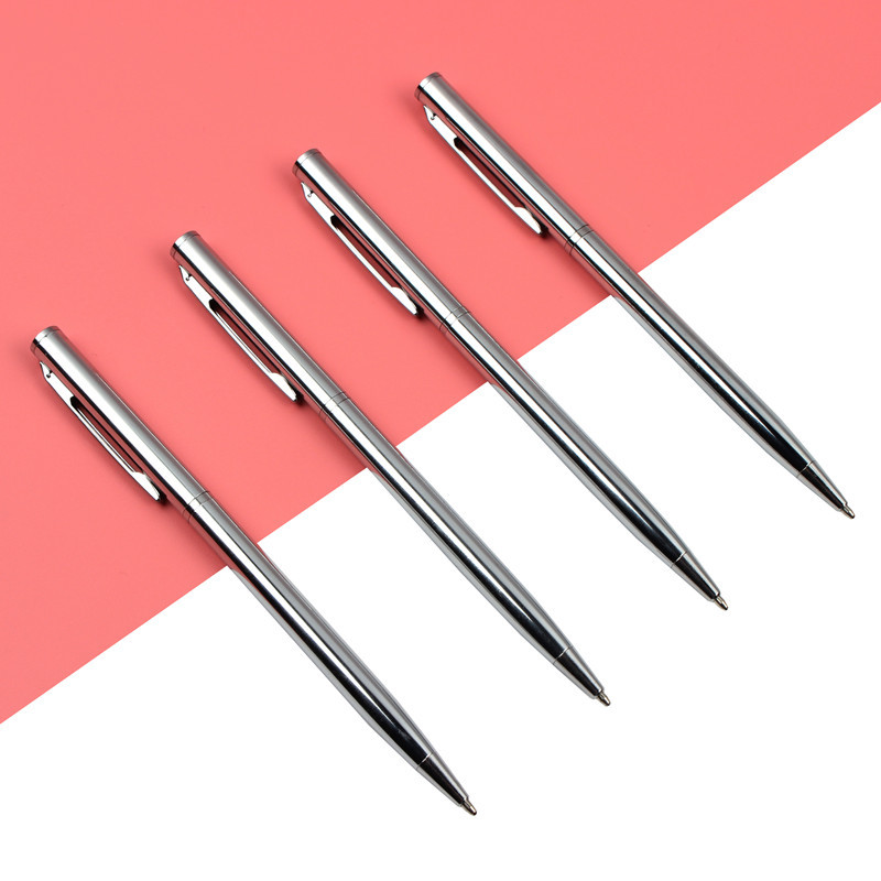 3PCS Baikingift Novi artikl Svijetlo srebrna kemijska olovka Rotirajuća metalna kemijska olovka od nehrđajućeg čelika Rotirajuća metalna kemijska olovka za pisanje Kemijska olovka