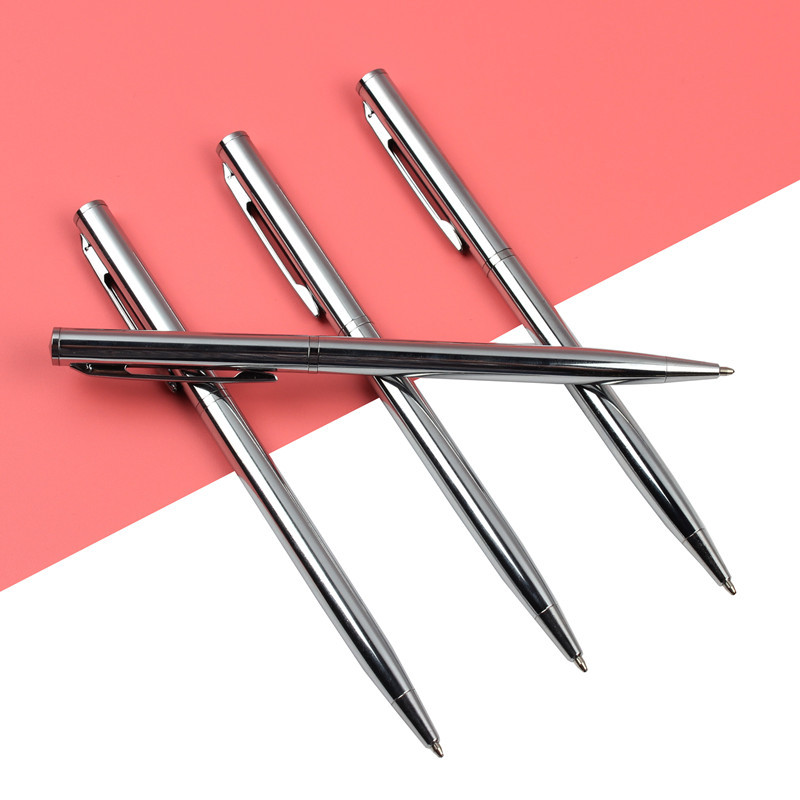 3PCS Baikingift Novi artikl Svijetlo srebrna kemijska olovka Rotirajuća metalna kemijska olovka od nehrđajućeg čelika Rotirajuća metalna kemijska olovka za pisanje Kemijska olovka