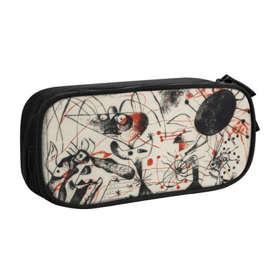 Pisică înconjurată de o pasăre Cutie de creion drăguță Fete Băieți Depozitare mare Joan Miro Artă abstractă Cutie de creion Papetărie pentru studenți